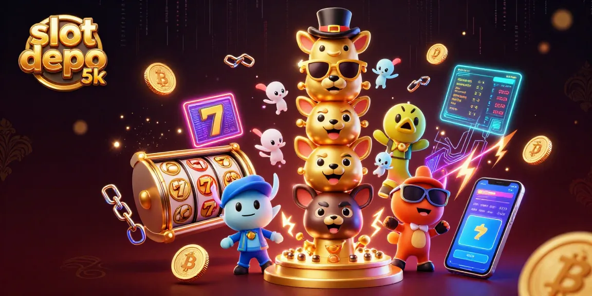 Engage with slot depo 5k and experience vibrant wins amidst animated casino elements and crypto coins.