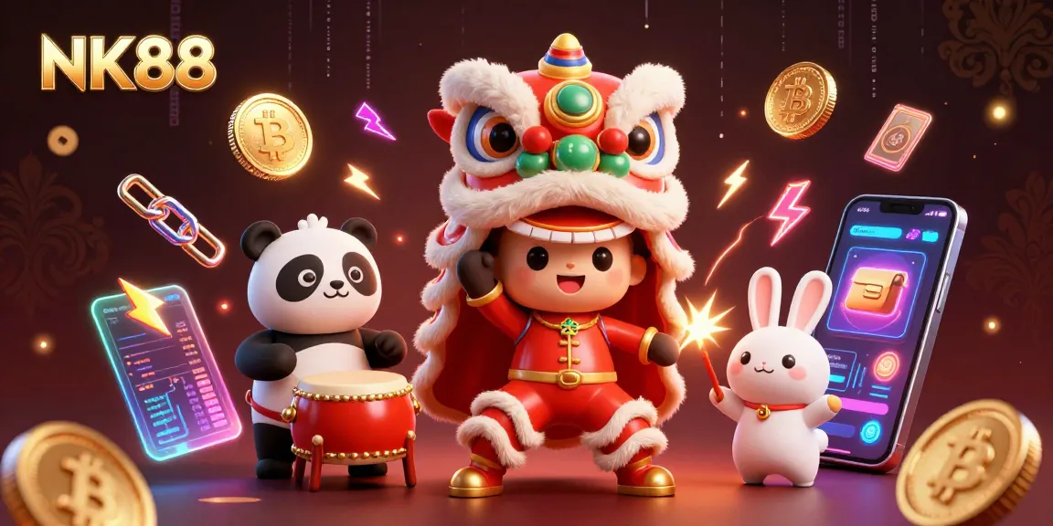 Players engage in vibrant gameplay on NK88, featuring festive characters and dynamic digital elements.