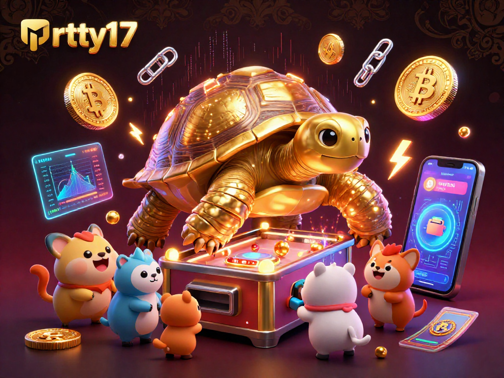 Engage with rttty17’s lively casino illustration featuring a dynamic turtle pinball machine and vibrant crypto elements.