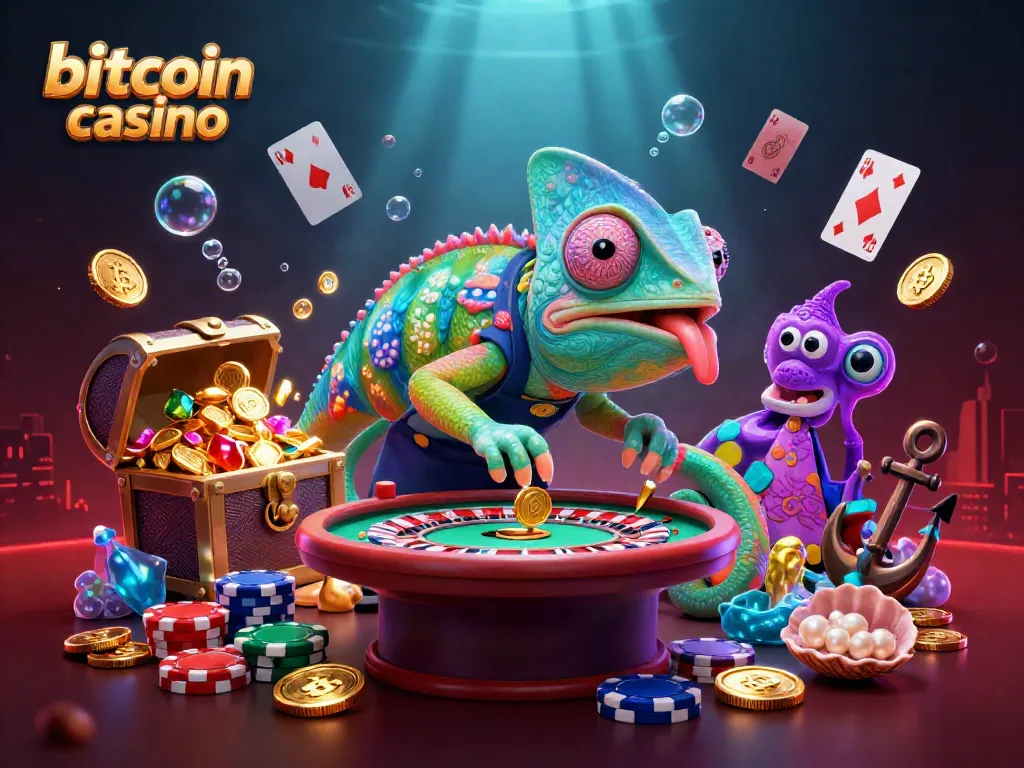 Experience the vibrant world of a bitcoin casino with dynamic characters and crypto-themed elements.