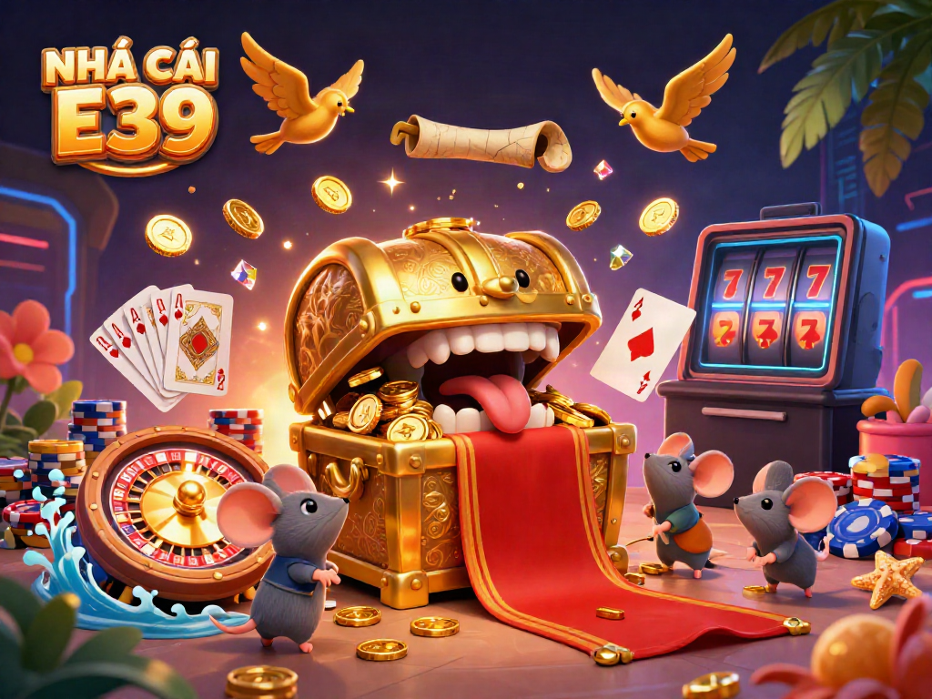 Engage with adventurous mice and treasure in NHÀ CÁI E39's dazzling casino scene, featuring riches and gaming elements.