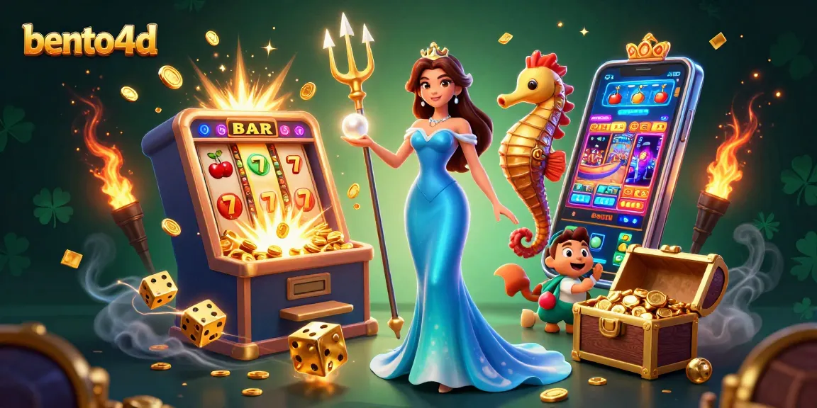 bento4d menjelajahi kebahagiaan jackpot dengan wanita menawan dan raja kuda laut di tengah elemen kasino yang mendebarkan.