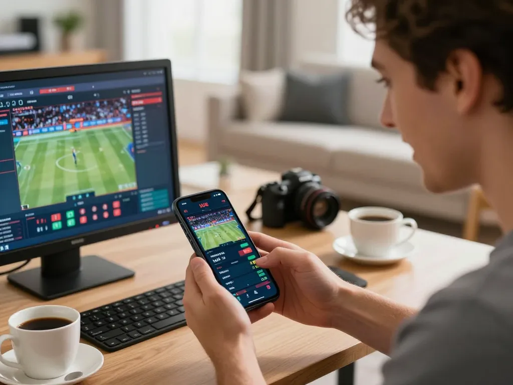 Engaging with UGDEWA sports betting app on smartphone during an exciting match