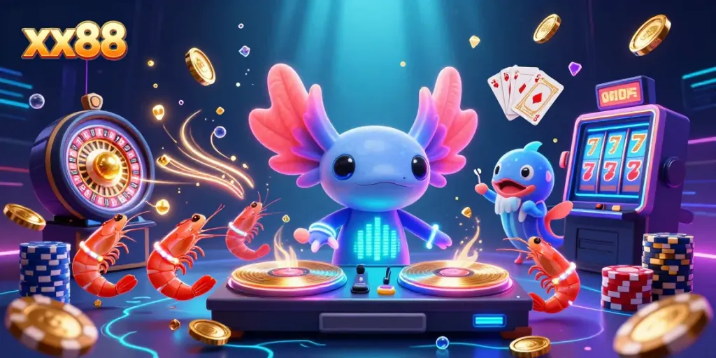 Experience the thrill of winning at xx88 with vibrant characters and exciting casino elements.