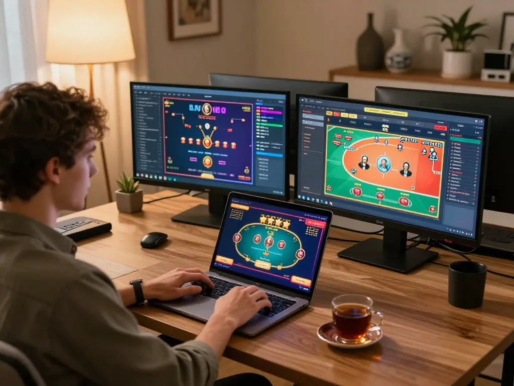 Engaging online gaming experience showcasing impactxoft strategies with a home setup for casino enthusiasts.