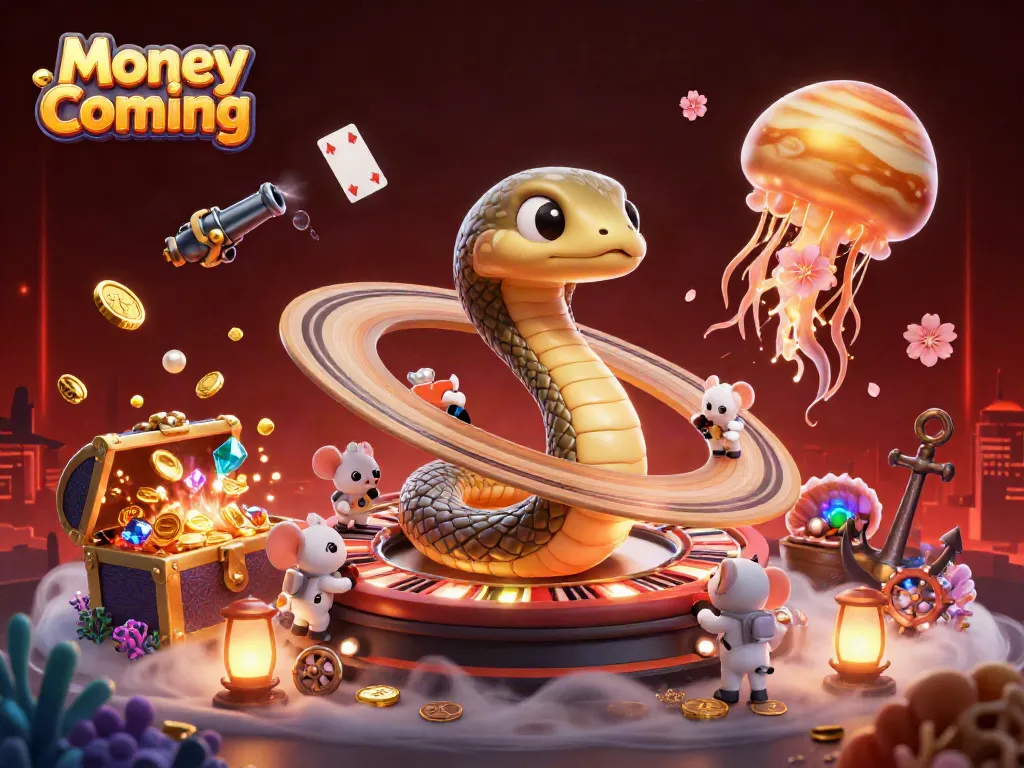 จับภาพเกม Money Coming ในสภาพแวดล้อมคาสิโนที่มีความคึกคักและเปล่งประกาย