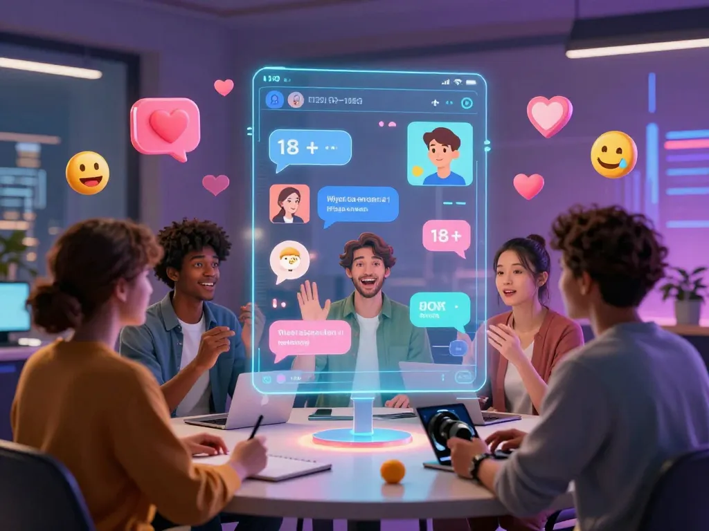 Engaging virtual interaction scene showcasing diverse characters in 18+ ai conversations, highlighting emotional connectivity and playfulness.
