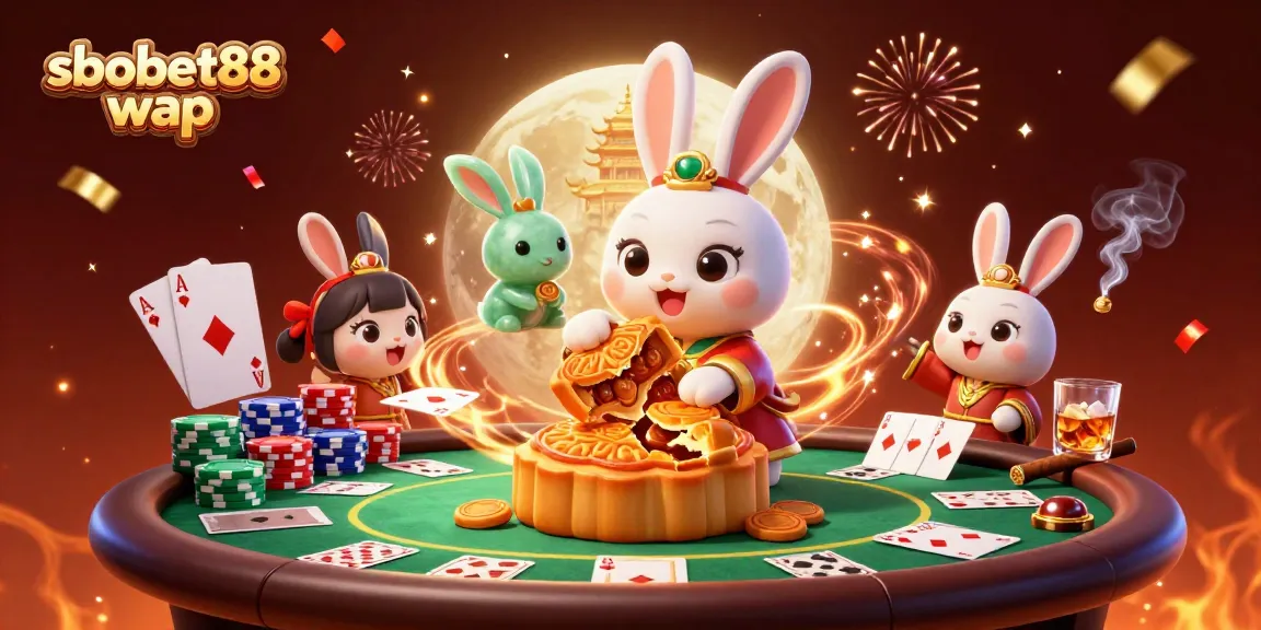 Engage with sbobet88 wap in a vibrant 3D casino scene featuring folklore characters and poker elements.