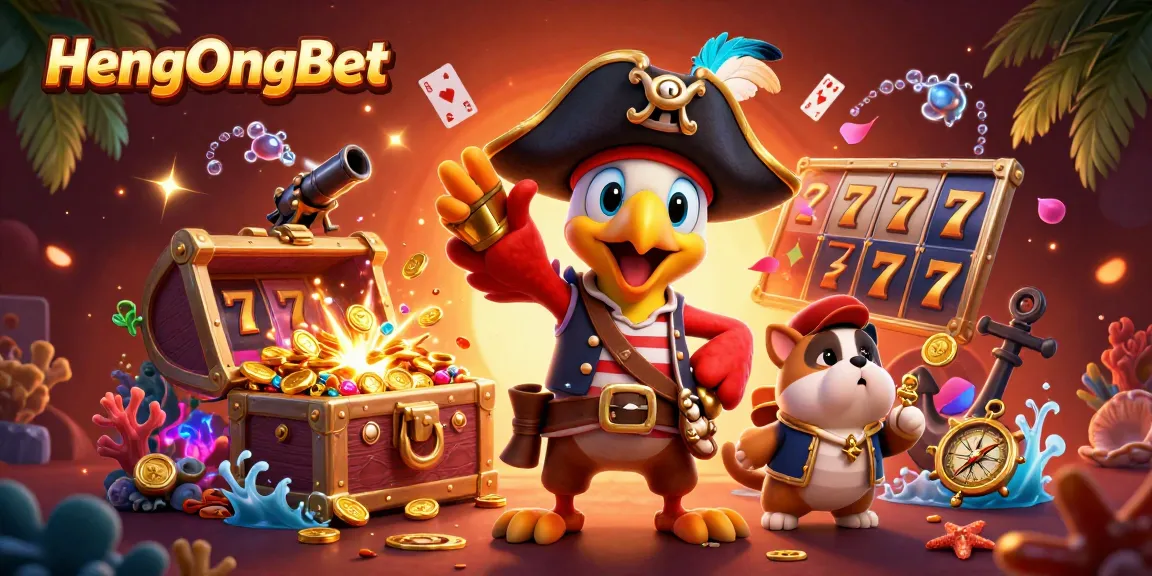 HengOngBet showcases thrilling slot games with pirate characters in an immersive 3D scene.
