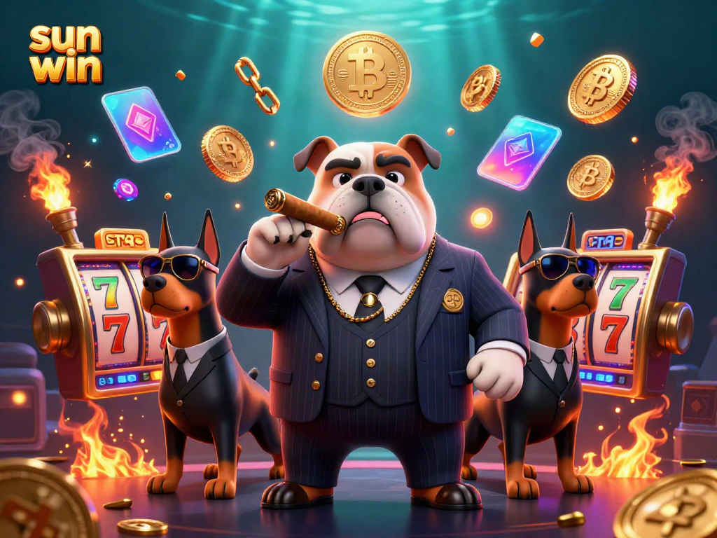 Experience sun win excitement with a mafia boss and Doberman bodyguards winning on the casino floor.