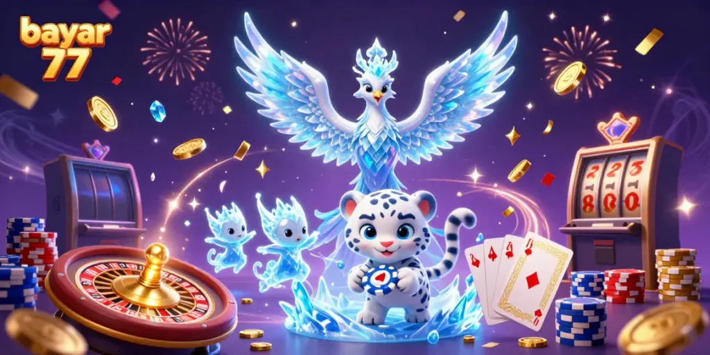 Experience the thrill with bayar 77 as the ice phoenix and enchanting animals celebrate with dynamic gaming elements.