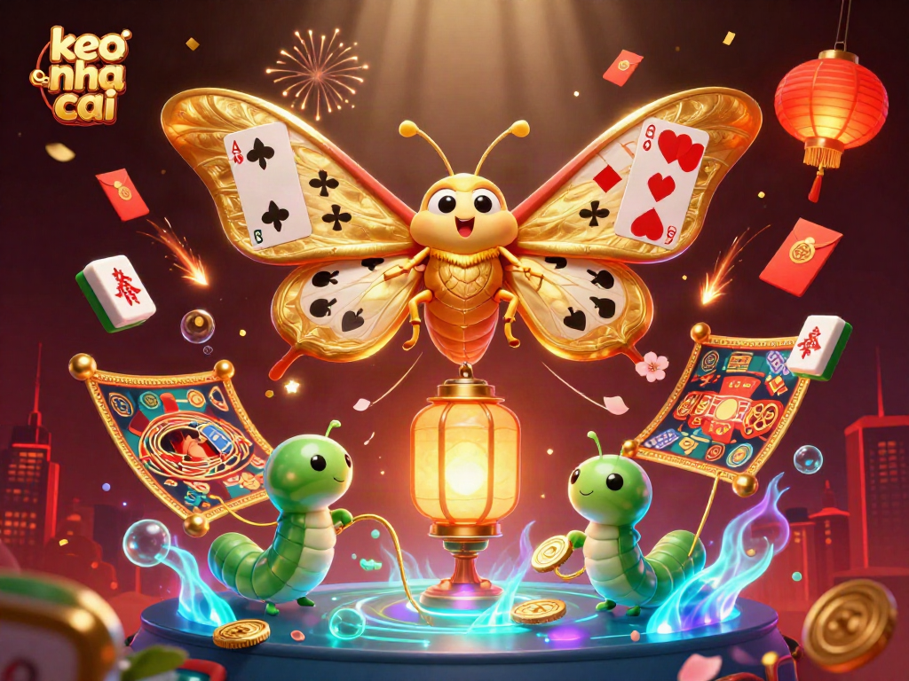 Engage with keo nha cai through a vibrant scene crown by an atlas moth amidst flourishing casino elements.