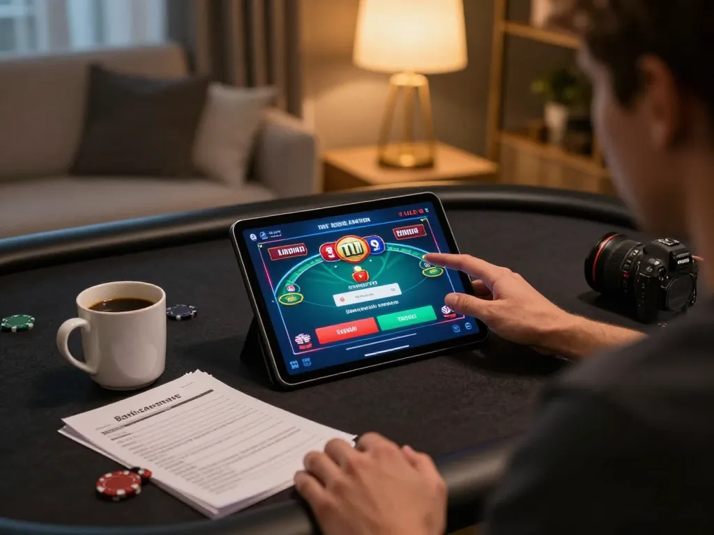 Login Kenzototo menampilkan antarmuka permainan poker yang semarak di tablet, meningkatkan pengalaman perjudian online.