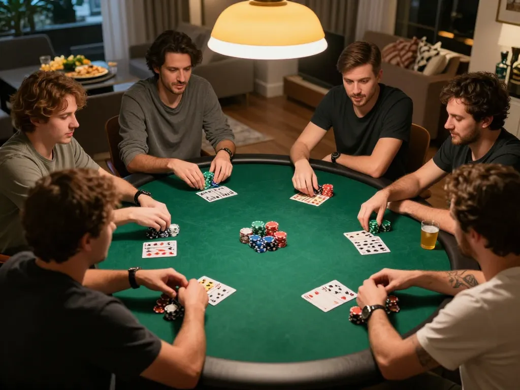 Players engage in a lively Jun88 poker game, showcasing strategic moments and vibrant atmosphere