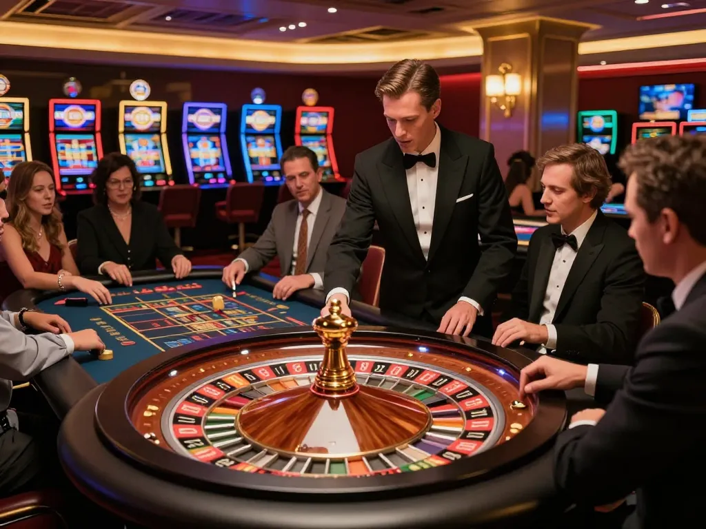 Players placing strategic bets at F8BET's roulette table in a luxurious casino atmosphere.