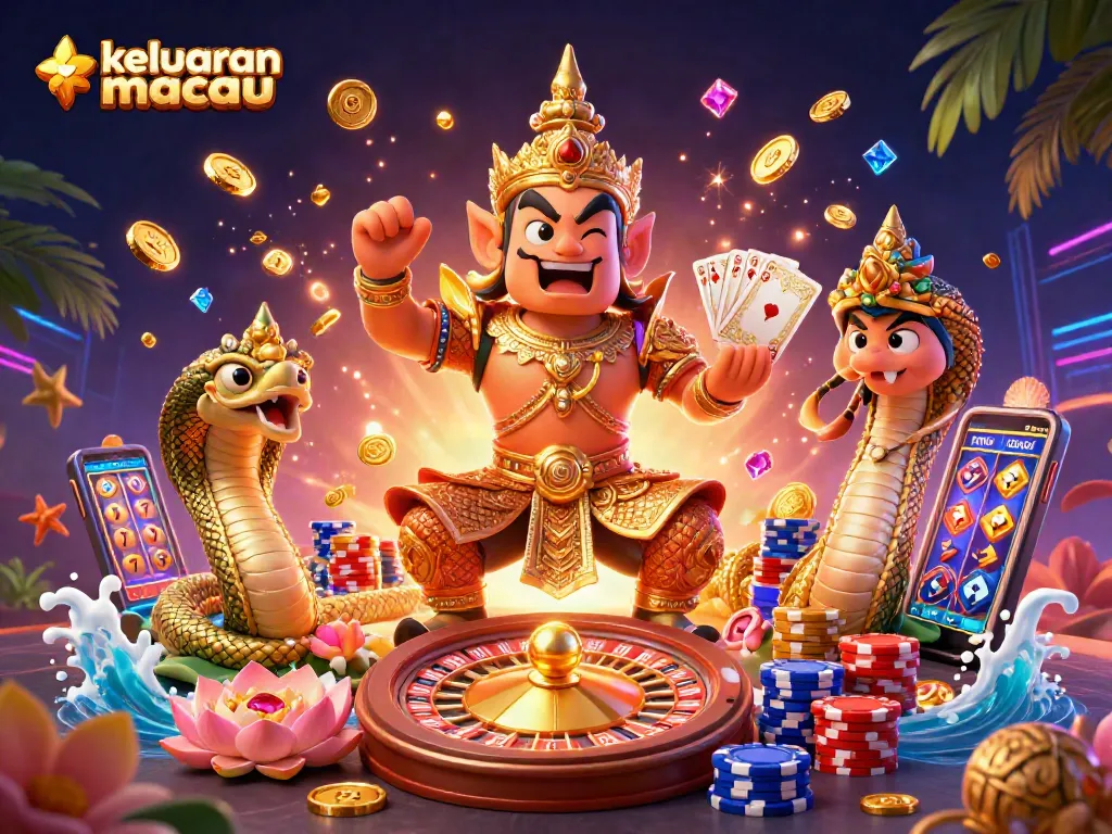 Melihat keluaran macau dengan karakter penjaga kuil Thailand dalam ilustrasi 3D yang kaya detail.
