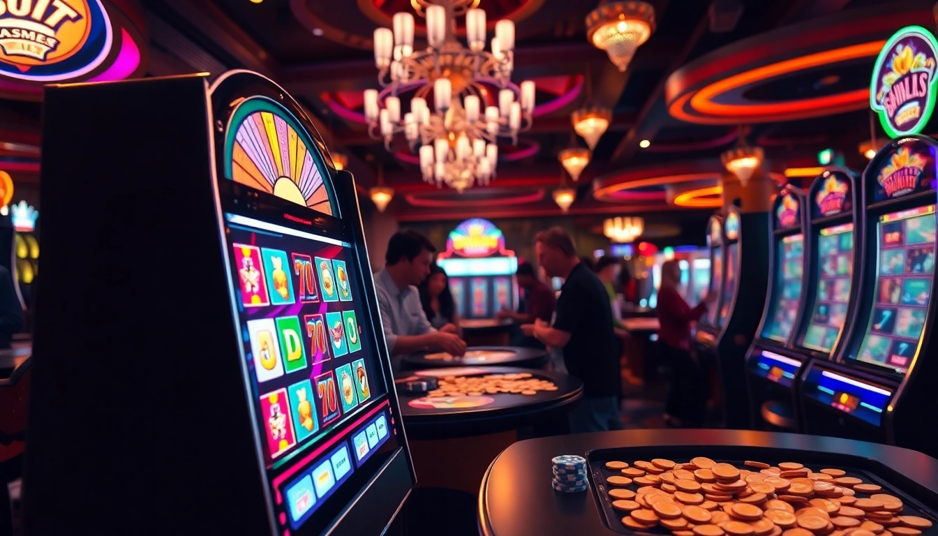 Aktifkan slot 5k dengan suasana kasino yang penuh kegembiraan dan cahaya.