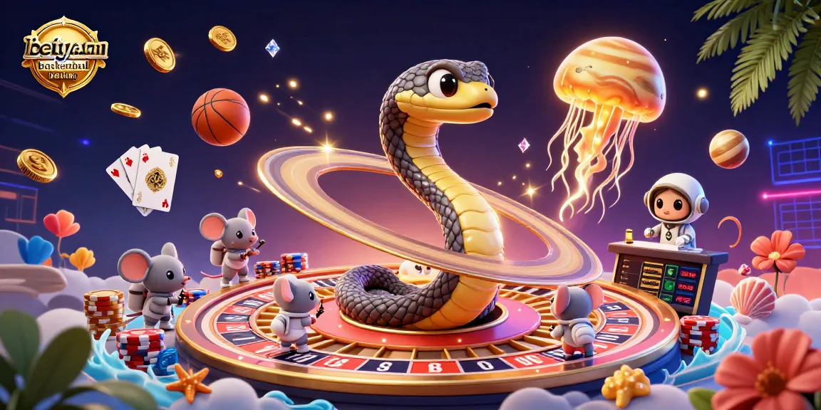Engage with betya.com basketball betting while tiny astronaut mice bet on a spinning roulette inspired by Saturn's rings.