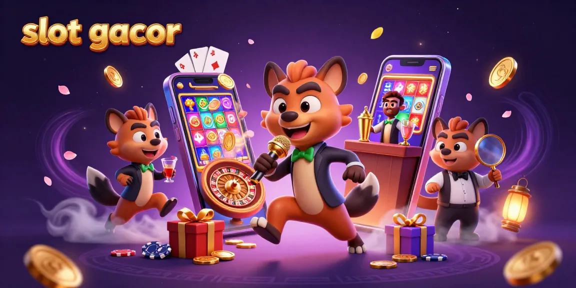Experience the thrill of slot gacor action in a vibrant casino scene with animated hyenas.