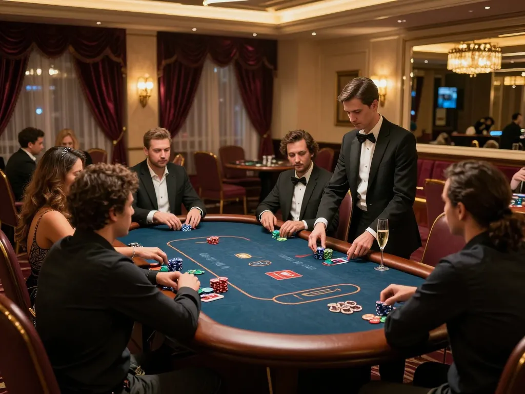 vipwin poker players engaging in high-stakes gameplay at an exclusive casino table