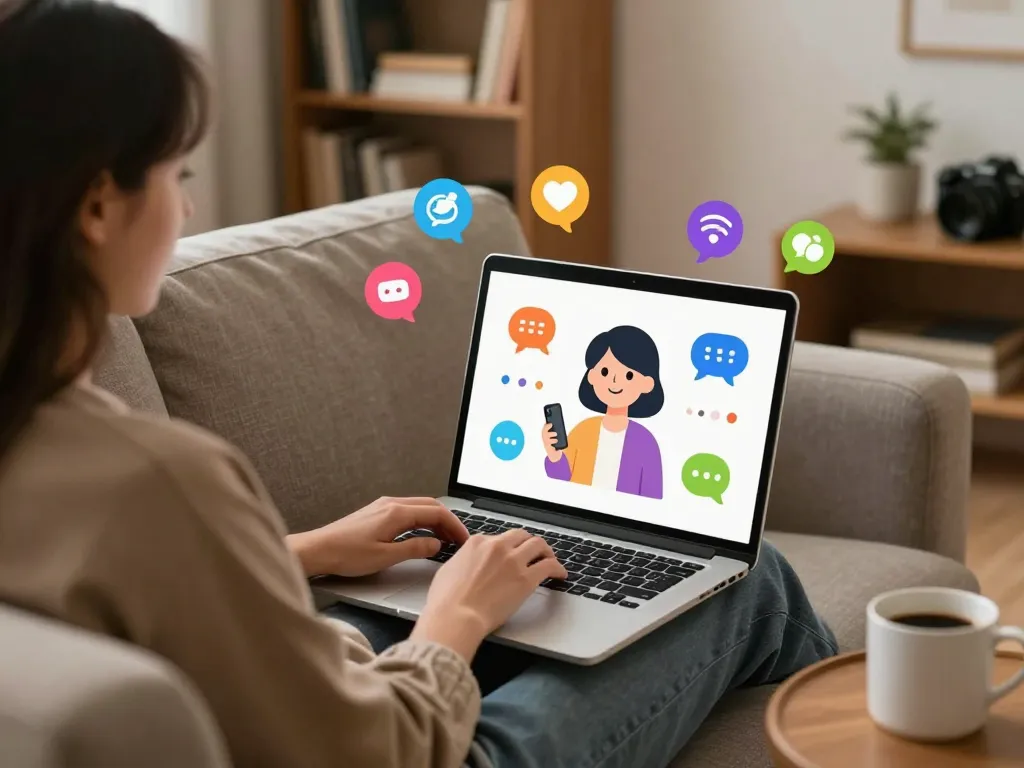 Interactive sex chat AI experience in a cozy living room environment.