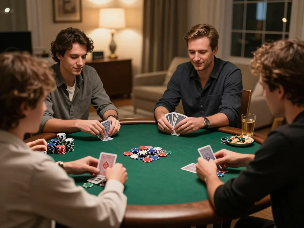 Enjoy ดูหนังออนไลน์ฟรี while playing poker with friends at home, creating a lively atmosphere