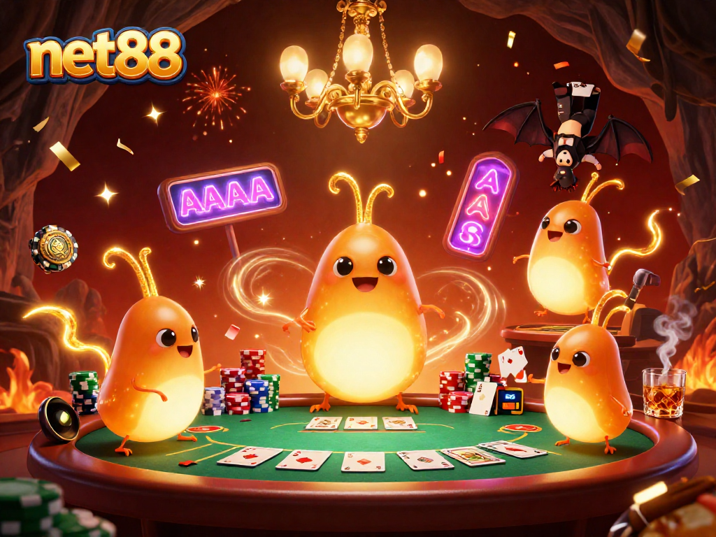 Experience excitement and winning at net88 with glowworms lighting up an animated casino scene.