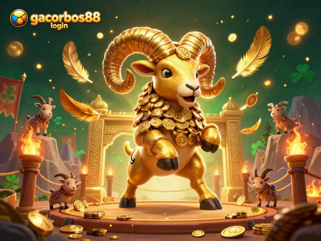 Engage with gacorbos88 login in a dynamic 3D casino illustration filled with golden elements and energy.