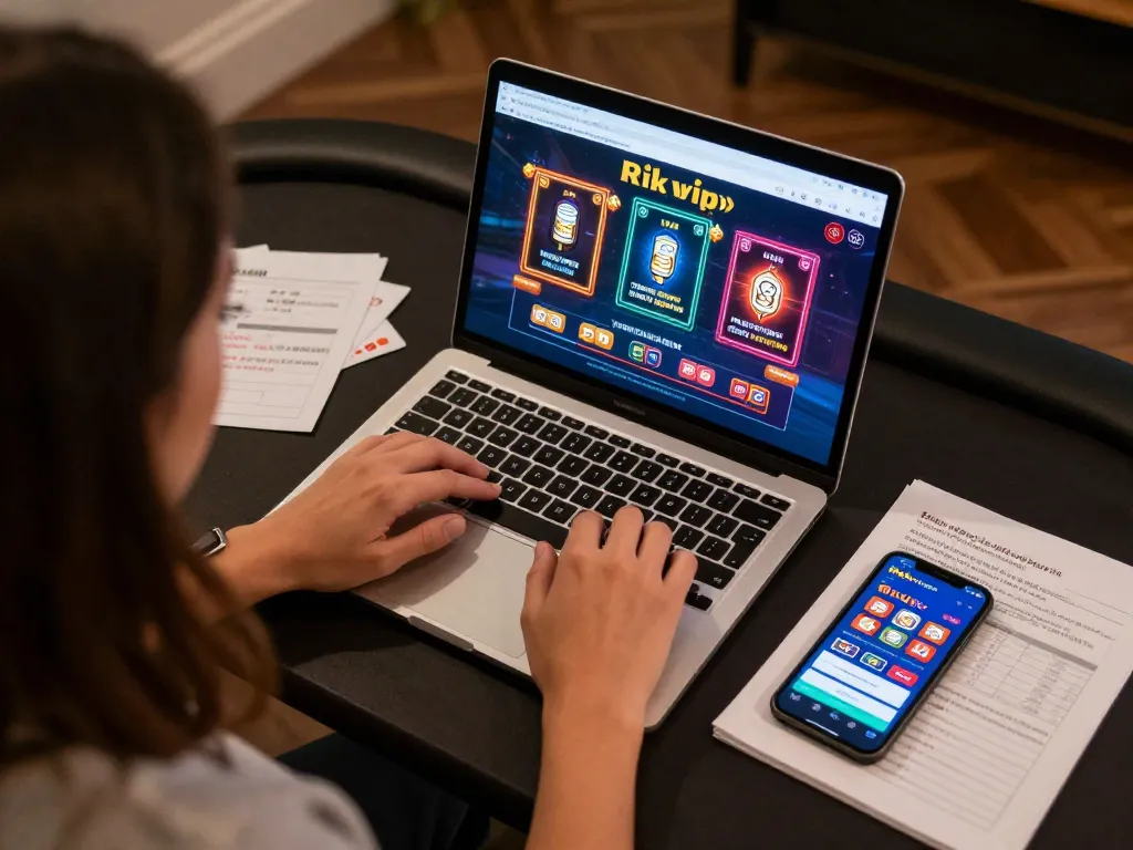 Engaging in online gaming on rik vip platform with strategic notes and cozy setup.