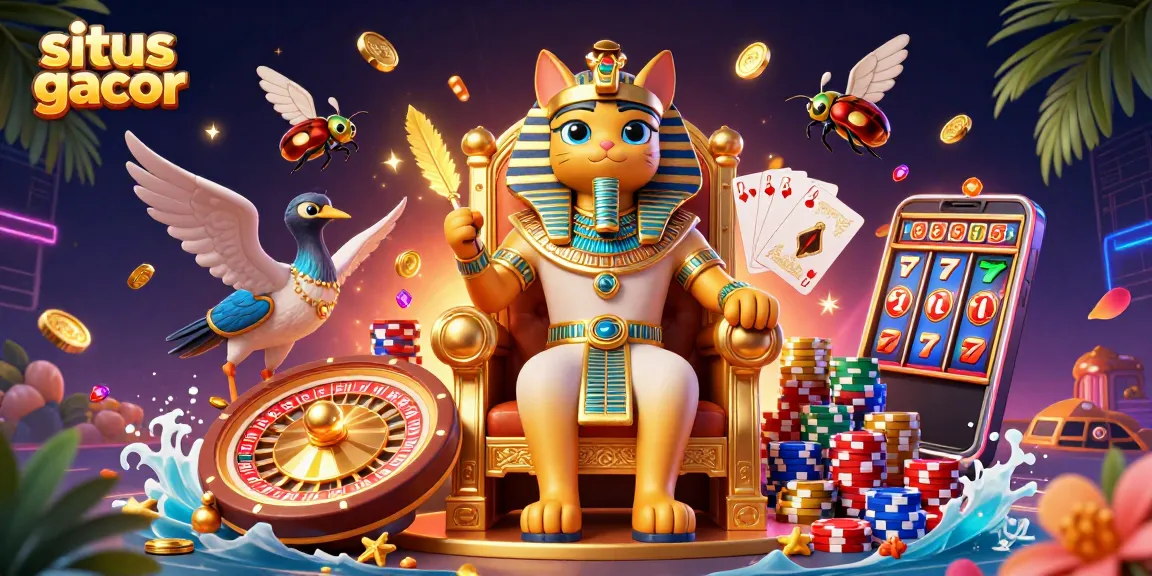 Experience the excitement of situs gacor with a vibrant 3D casino illustration showcasing lively characters and game elements.