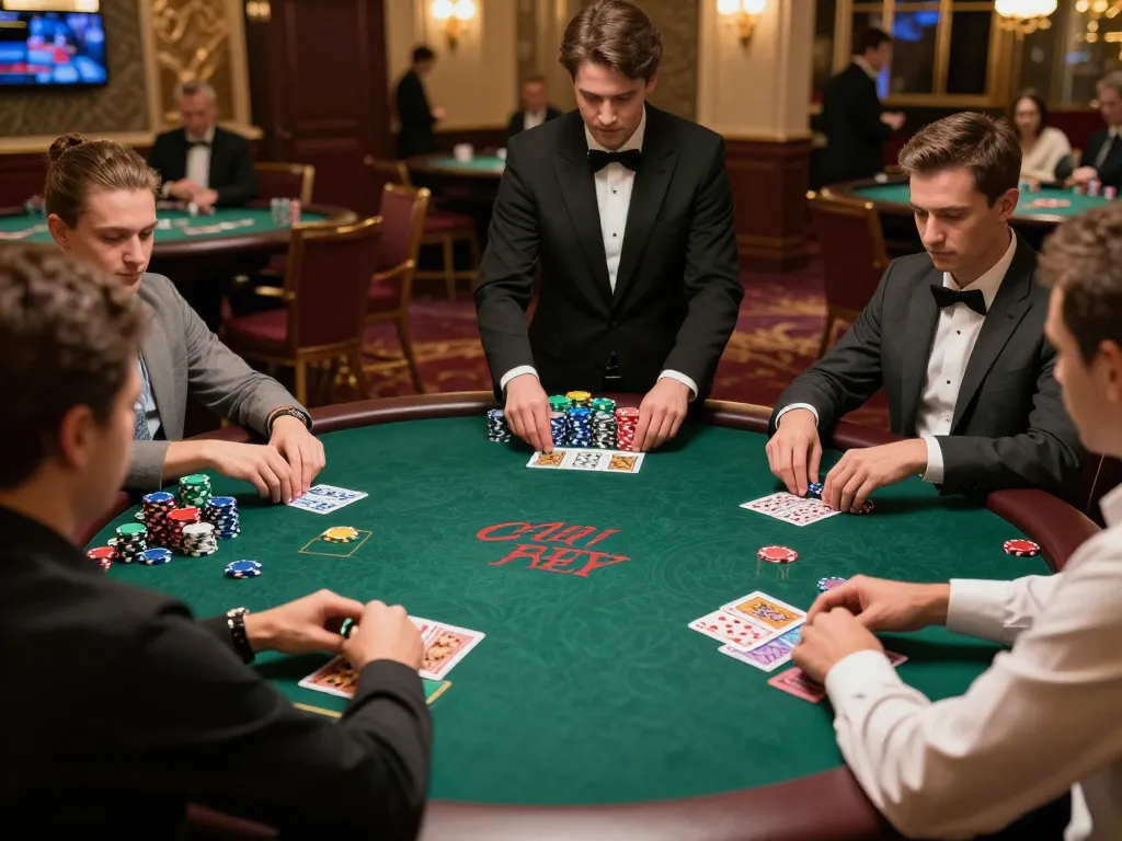 Players at a high-stakes poker table in an upscale casino, representing dacsandatphanrang com strategic gameplay.