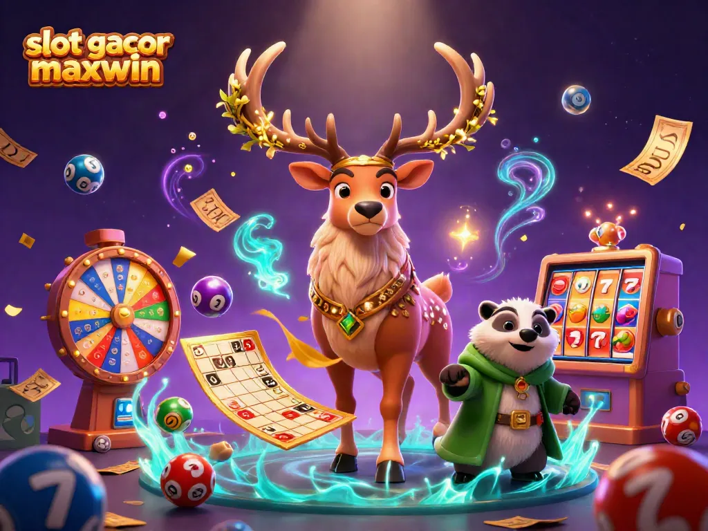 Permainan slot gacor maxwin yang penuh warna dengan karakter dadu dan elemen kasino.