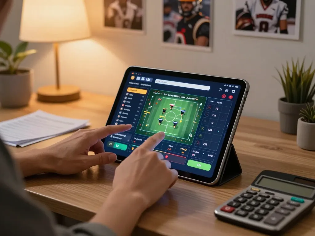 Betting strategies in action on vaobet as a person engages with live sports odds on a tablet.
