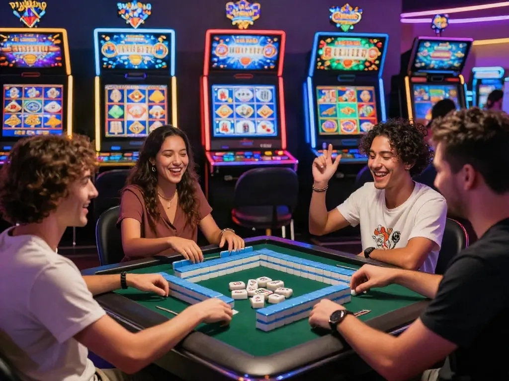 Permainan slot Mahjong yang mengasyikkan di kasino dengan suasana ceria.
