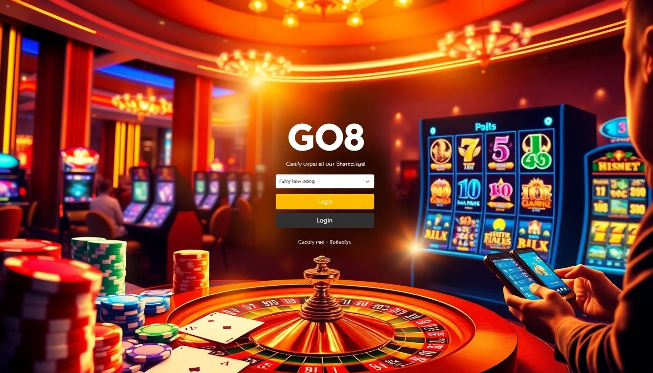 Dynamic casino scene featuring go8 đăng nhập on a sleek online gambling interface
