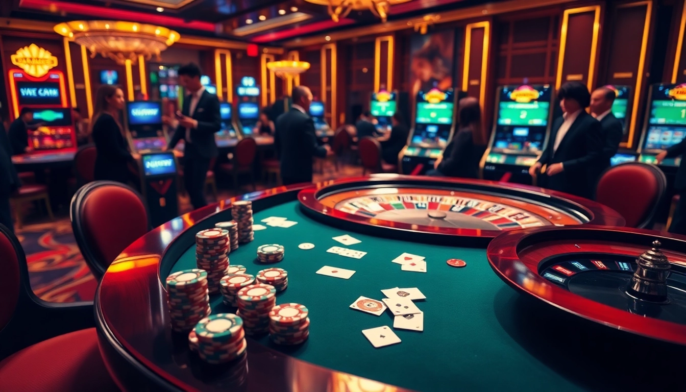 Experience high-stakes excitement at iwin - sòng bài thượng lưu with a luxurious casino ambiance full of gaming tables and roulette wheels.