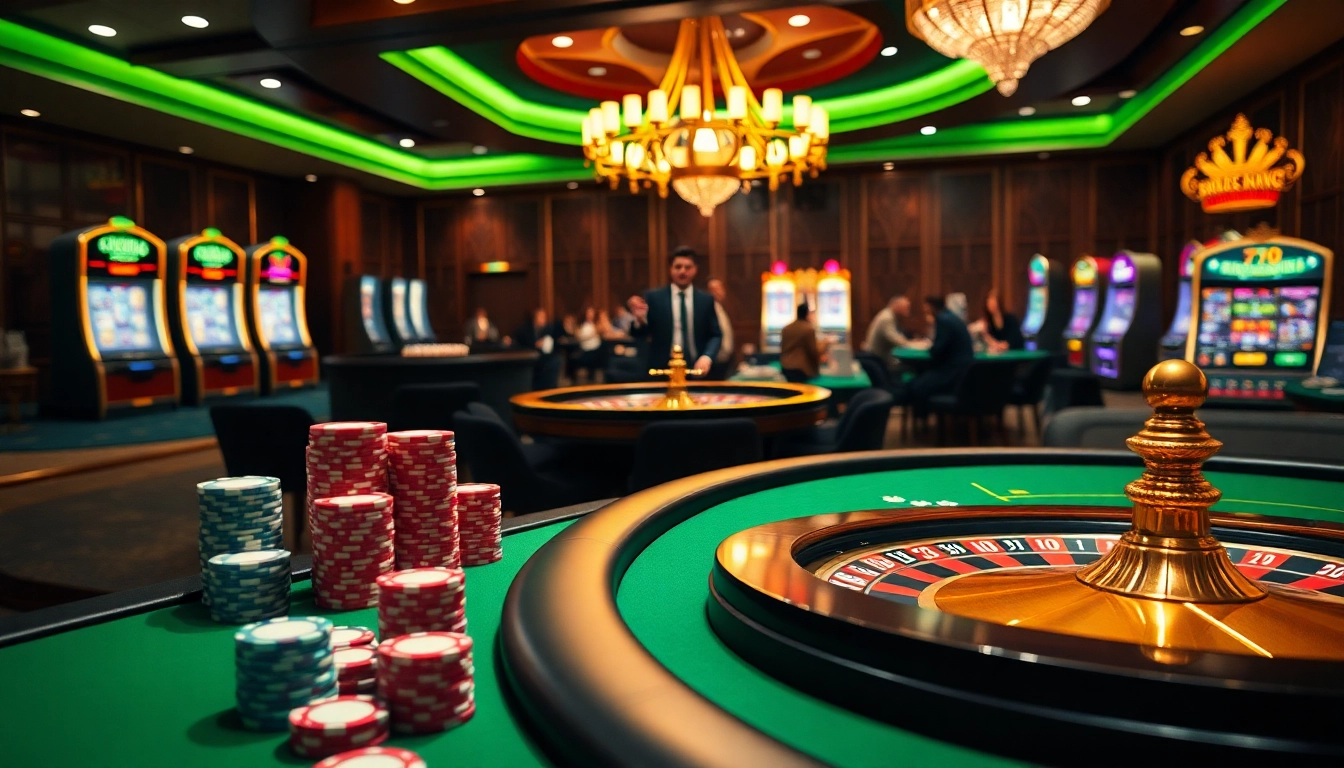 79king players enjoy thrilling games at a vibrant casino scene filled with poker chips and roulette.
