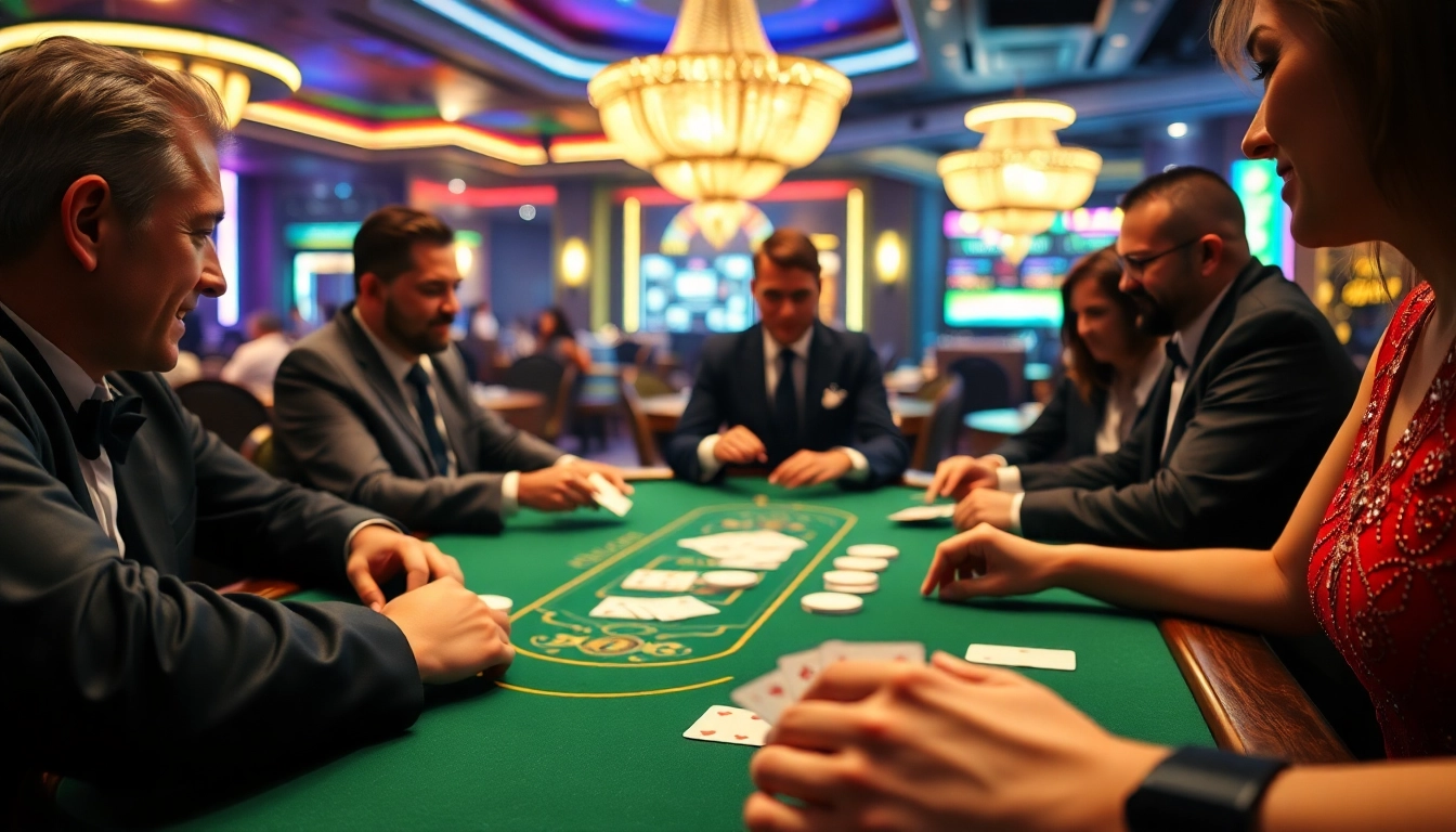 Experience the excitement at a Blackjack Casino with players and a dealer in action.