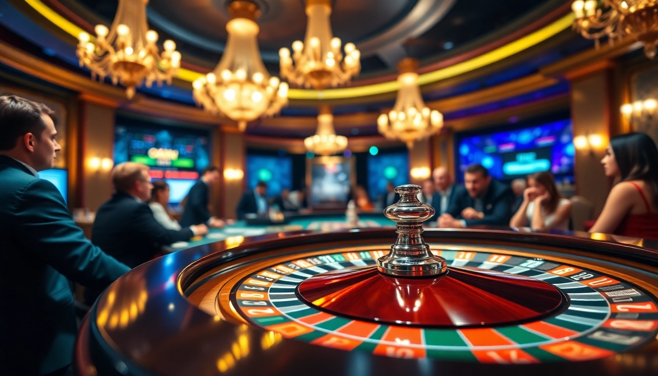 Betting at a colorful casino roulette table surrounded by excitement and energy.