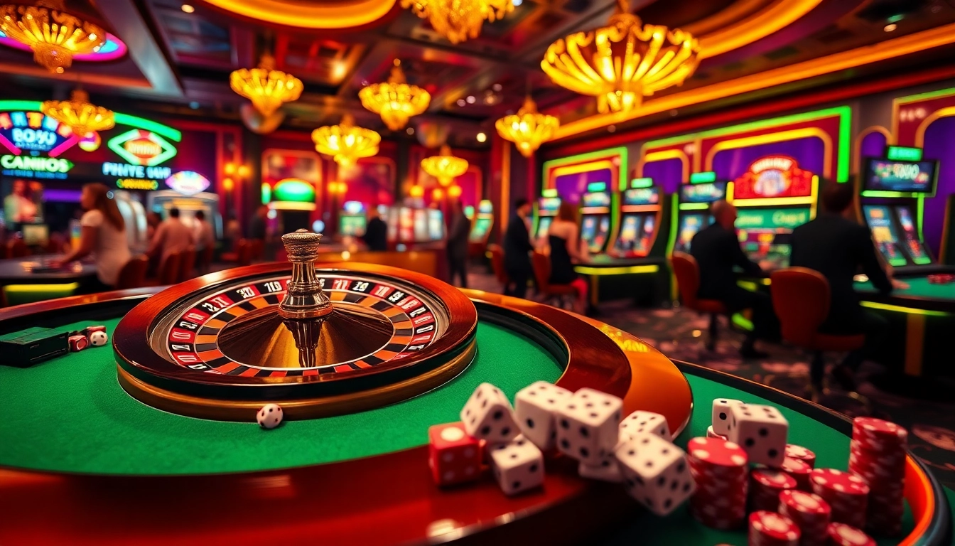 Experience the excitement of mm88 at a luxurious casino table with vibrant poker chips and a spinning roulette wheel.