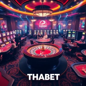 Experience thrilling gaming at THABET with vibrant casino tables and exciting slot machines.