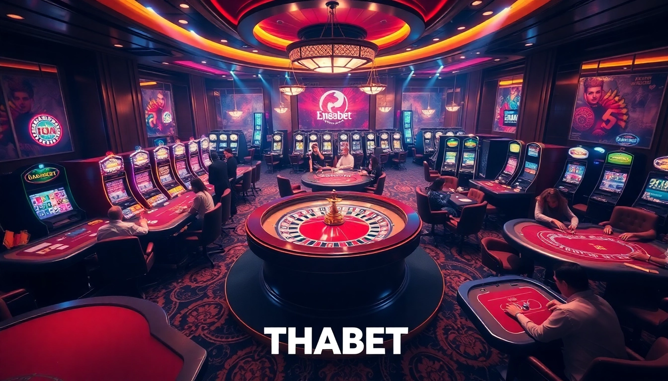 Experience thrilling gaming at THABET with vibrant casino tables and exciting slot machines.