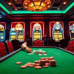 Experience thrilling gaming at https://ev88.claims/ featuring a luxurious poker table with professional dealers and vibrant slots.
