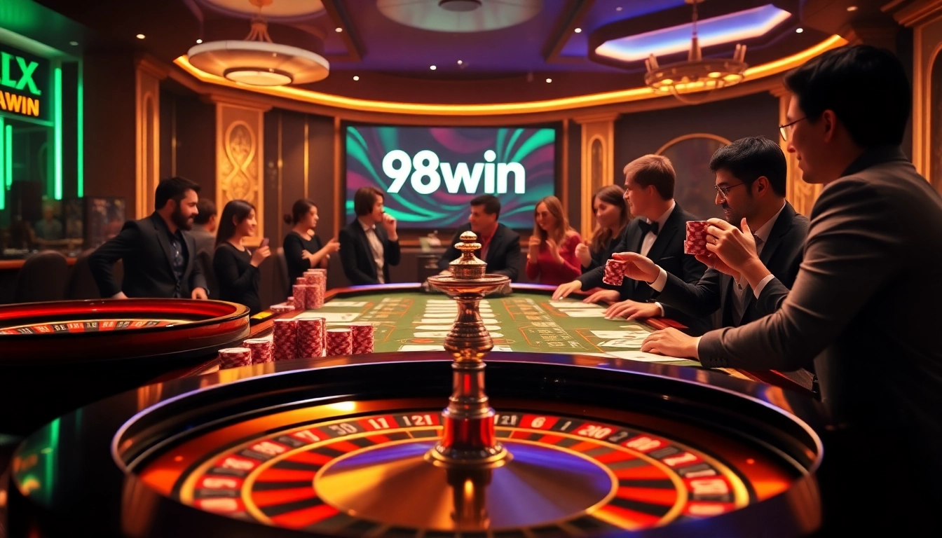 Experience the thrill of online gaming with the link 98win showcasing vibrant casino action and elegant table games.