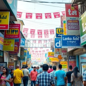 Lanka Ad promoting local services in a vibrant Sri Lankan marketplace