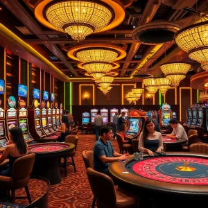 KJC gaming enthusiasts enjoying a luxurious casino environment with vibrant tables and slots.