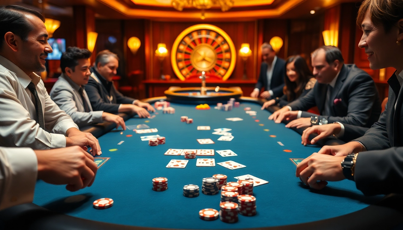 Intense poker game scene highlighting the thrills of betting at https://xx88.bar/ with colorful chips and cards.