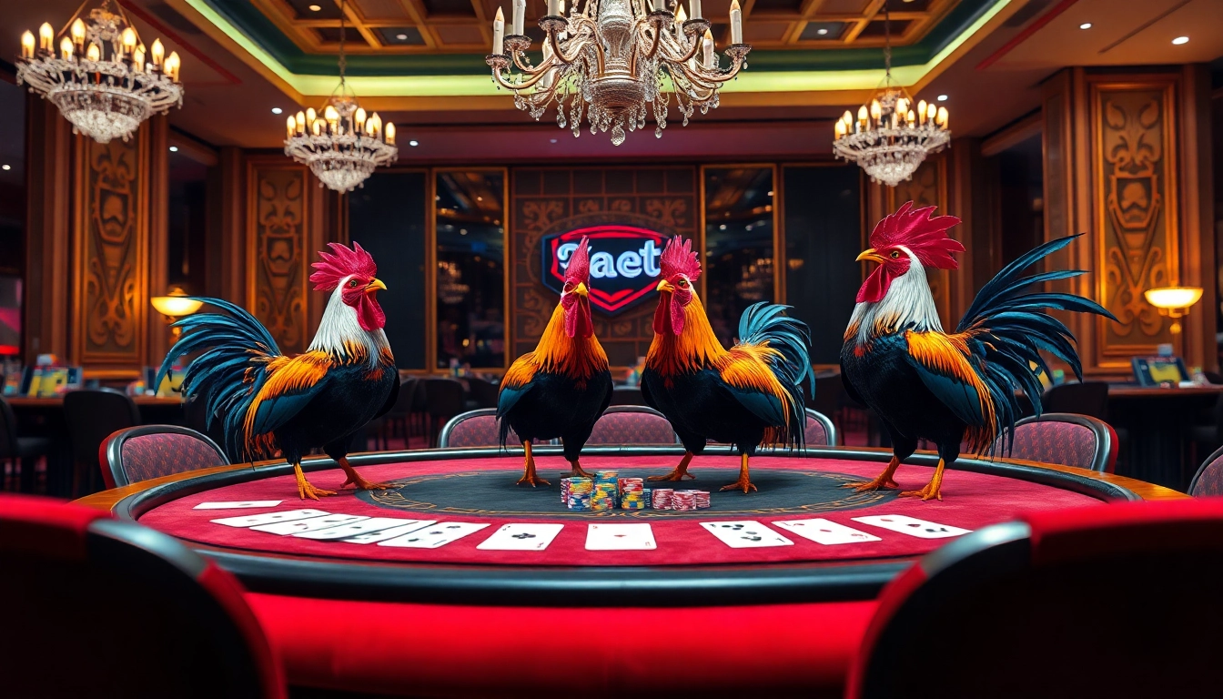 Betting on Đá Gà Thomo BJ888 with vibrant poker chips on a luxurious casino table.