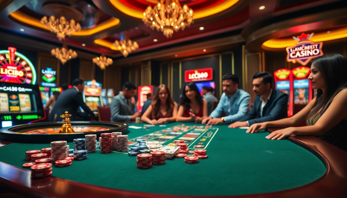 Exciting gaming atmosphere featuring quality plays at https://lc88app.com/ with poker chips, cards, and dice.