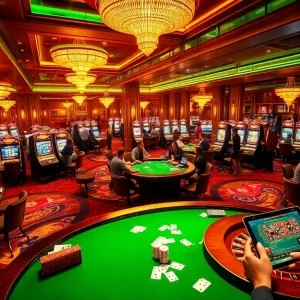 Betting excitement at KKWIN online platform with poker chips and slot machines.